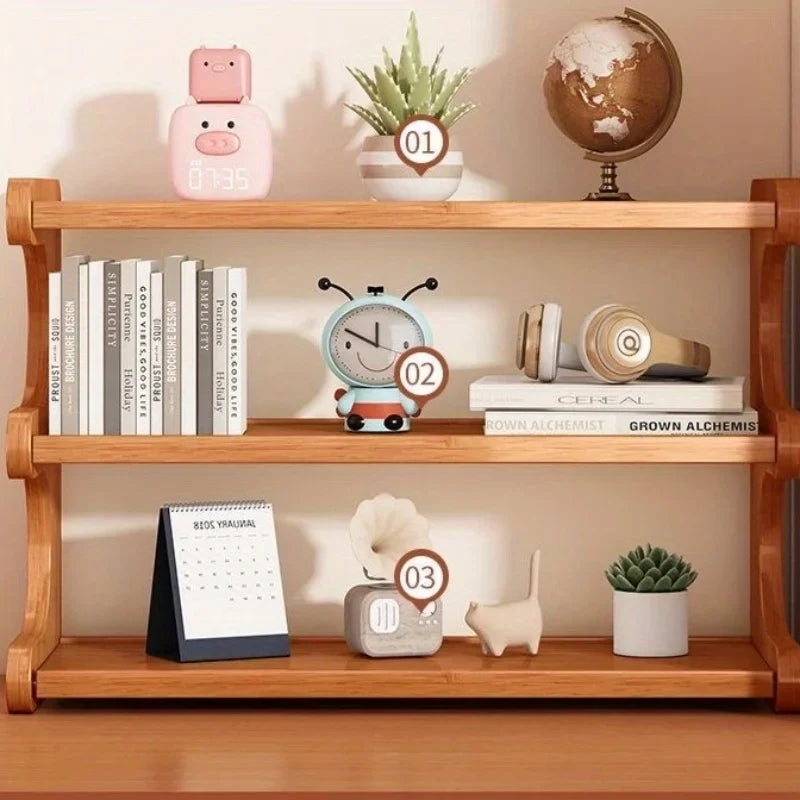 Bamboo Desk Organizer – Multi-Tier Storage Rack for Office, Home & Dorms