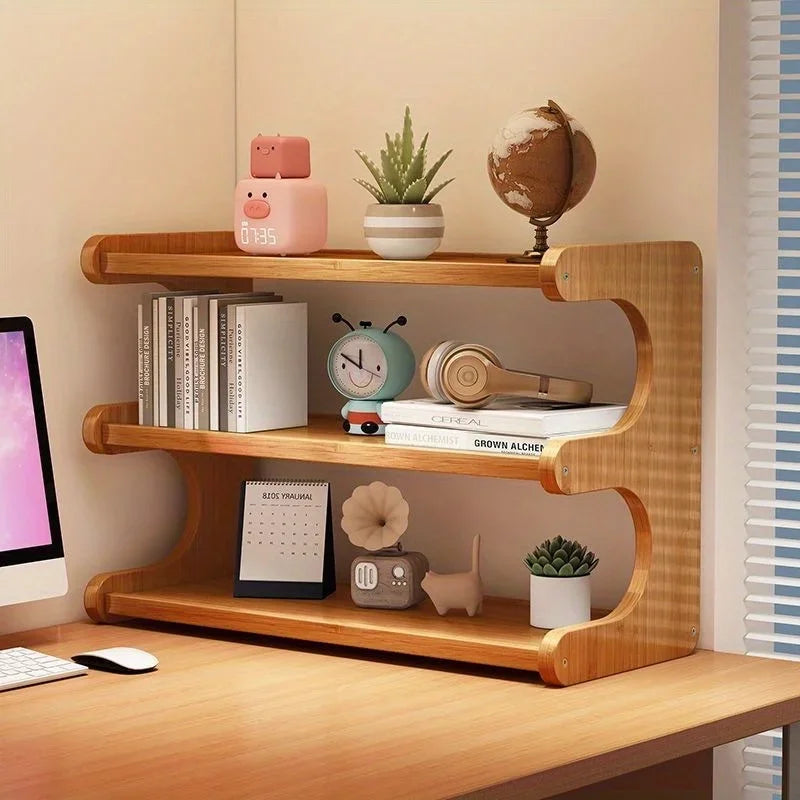 Bamboo Desk Organizer – Multi-Tier Storage Rack for Office, Home & Dorms